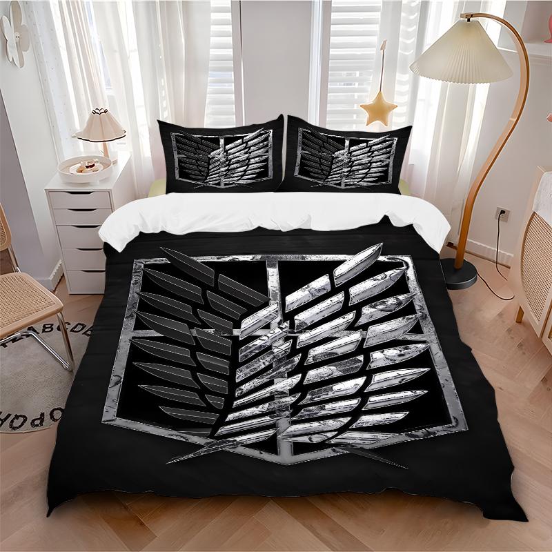 3Pcs Attack Titan Emblem Bedding Set Soft Fabric Duvet Cover Pillowcases Christmas Xmas Halloween Gift 1 Duvet Cover 2 Pillowcase L1393