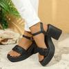 Женская обувь Босоножки с открытым носком Женские сандалии больших размеров Сандалии для платья Женские Сандалии с узким ремешком Плиссированные Сандалии с ремешком на пряжке Массивная обувь на каблуке