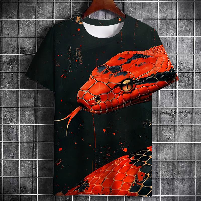 Летние футболки с 3D-принтом животных и змей Streetwear Мужская мода Повседневные Оверсайз С круглым вырезом С коротким рукавом Футболки Топы Одежда