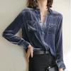 High End Gold Lined Velvet Shirt Women's Long Sleeved Temperament Versatile Top Fashionable Loose Base Shirt Trendy