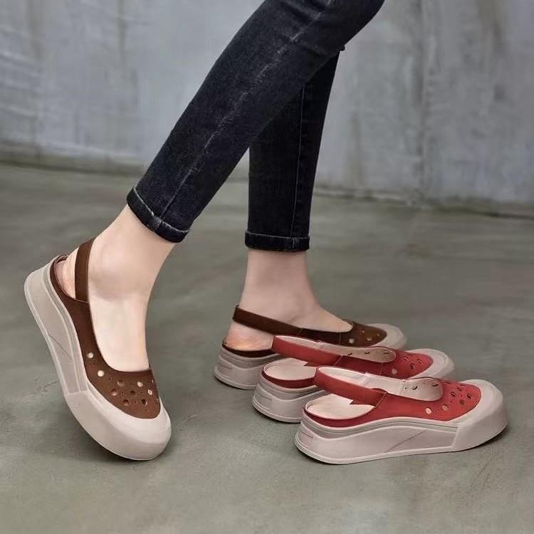 Модная кожаная женская обувь Белые кроссовки Сабо Платформа Женская обувь Натуральная кожа Повседневная Медсестра Летние Криперы Платье Ажур