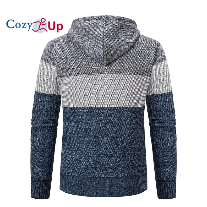 Cozy Up Autumn  Hooded Warm Sweater for Men with Thick and Velvet Men Knitted Sweatercoats Patchwork Jacket Male