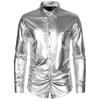 Men Performance Shirt Glossy Surface Turn-down Collar Single-breasted Long Sleeves Buttons Satin Club Party Stage Show Shirt
