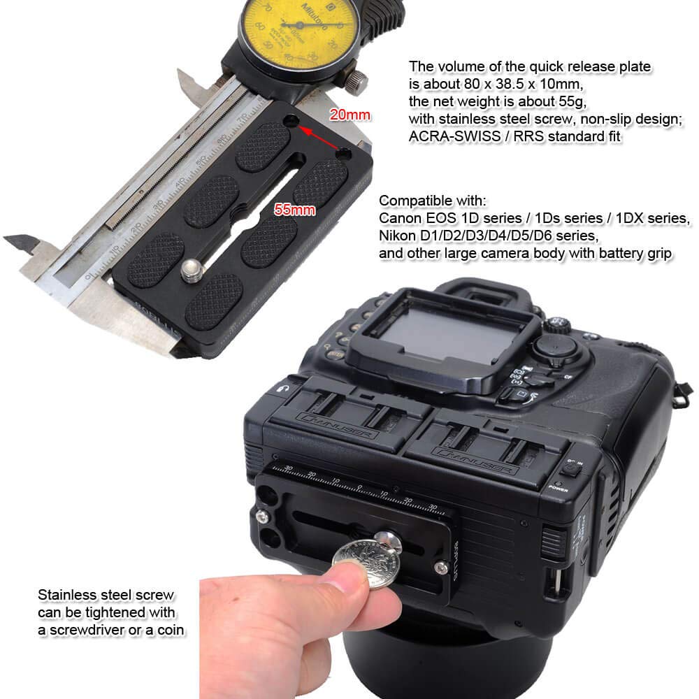 Быстросъемная площадка iShoot 80 мм с металлической рукояткой для большой камеры, совместимая с Nikon и D6, Canon EOS и 1DX, и подходящая для зажимов шаровой головки штатива