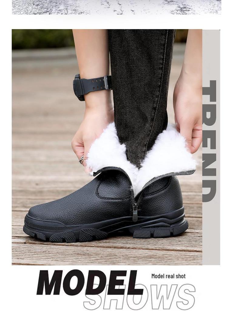 Мужские зимние высокие нескользящие ботинки для снега с подкладкой из шерсти и меха