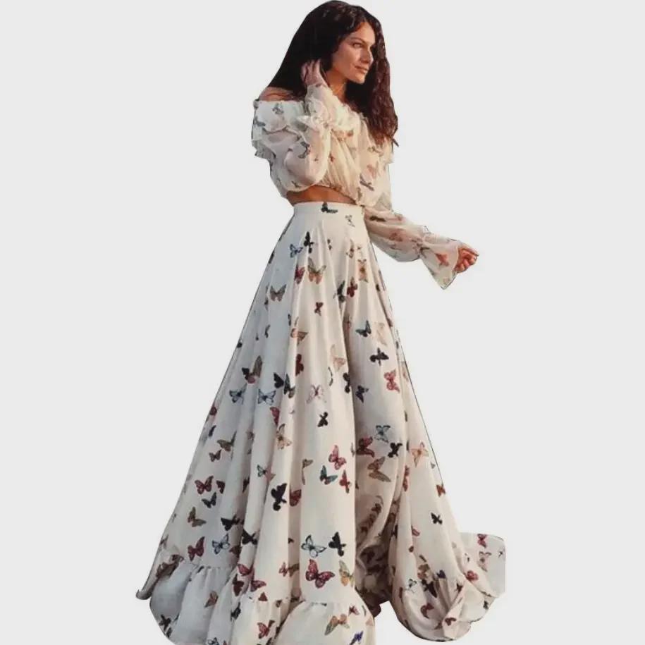 European & American Bohemian Butterfly Print Two-Piece Beach Dress (2025)