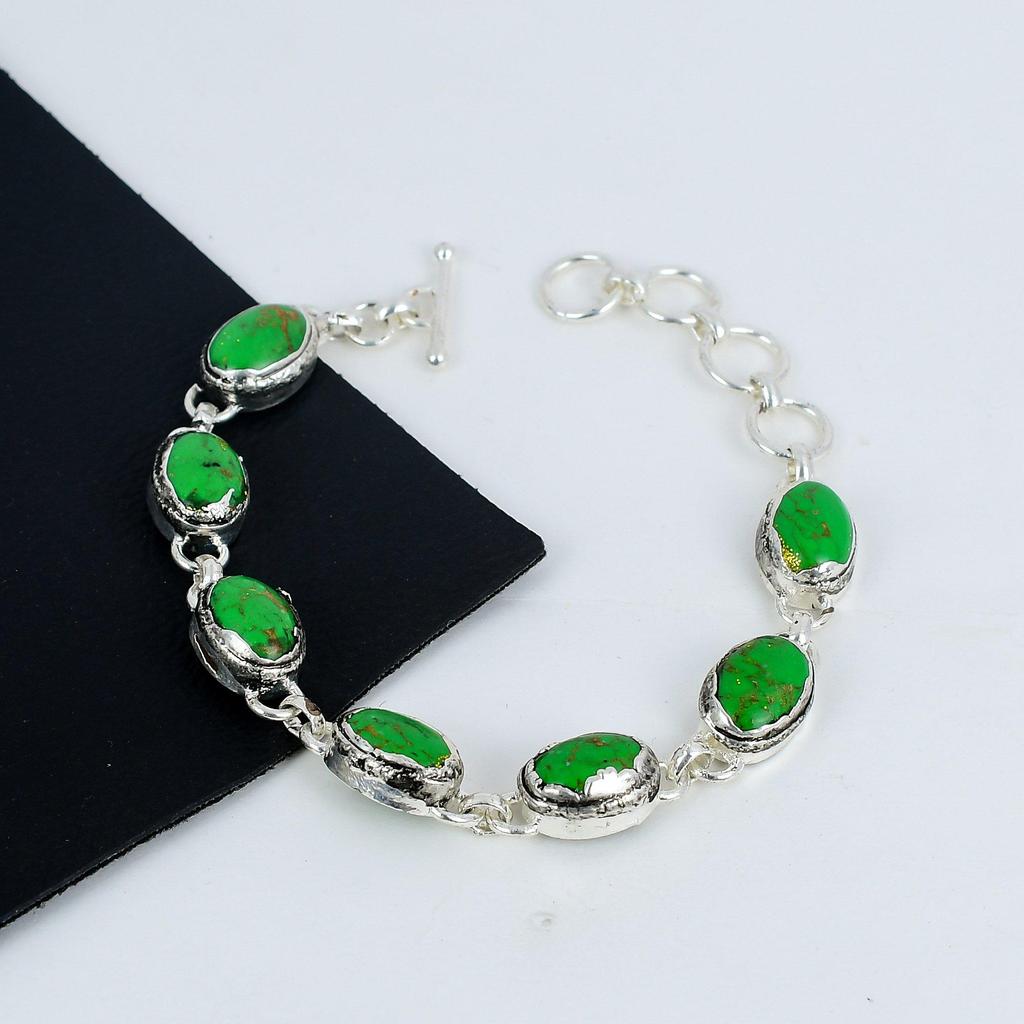 Green Turquoise Gemstone Handmade 925 Sterling Silver Bracelet, Green Turquoise Bracelet For Wife , Unisex Bracelet Mother's Day Gift