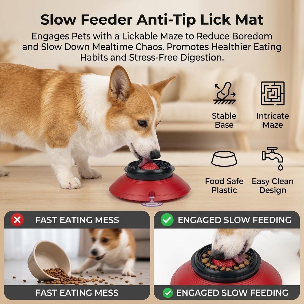 Pet Anti Tip Slow Feeder Bowl Licking Puzzle Toy for Dogs Cats