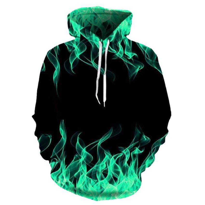 3D Blue Flame Collection Printed Pullover Sweatshirt Men's Hooded Sweatshirt