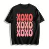 XOXO Сердце Градиент Принт Буквы Повседневная Свободная Парная Футболка с Круглым Вырезом Чистый Хлопок
