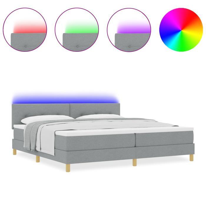 VidaXL Lit à ressort avec matelas & LED gris clair 200x200 cm en tissu 3342464