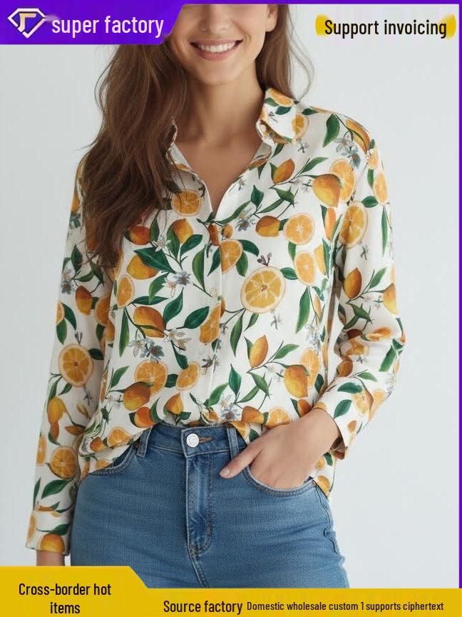 2026 Оранжевый Элемент Нишевый Дизайн Свободная Рубашка с Длинным Рукавом для Весны/Лета