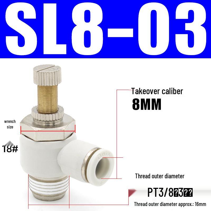 8mm Pneumatic Cylinder Throttle, SL8-02 Adjustable Air Hose Valve Connector, SL4-M5 Air Adjustment.