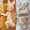 2pcs/Set Newborn Photography Props Knitted Cute Rabbit Shaped Hat+Shorts Outfits Costume Winter Baby Photo Props Clothes Suit