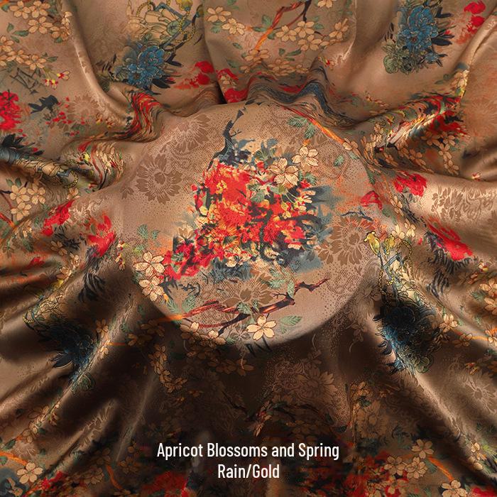 Luxurious Printed Imitation Silk Xiangyun Yarn Cheongsam Dress Fabric, Soft Chinese Tang Suit Fabric