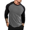 Spring Autumn Men Casual T-shirt O-neck Raglan Sleeve Color Matching Slim Fit Fitness Gym Pullover Tops Streetwear