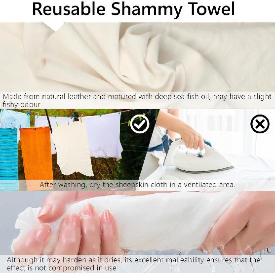 Chamois Towel for Car, Shammy Cloth for Car Drying 15" x 25" (2.5 sq ft) | Absorber Towel for Car Chamois Cloth, Real Leather Reusable Washing Shammy
