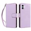 For iPhone 16 Case RFID Blocking PU Leather Wallet Flip Phone Cover with Wrist Strap - Lavender Purple
