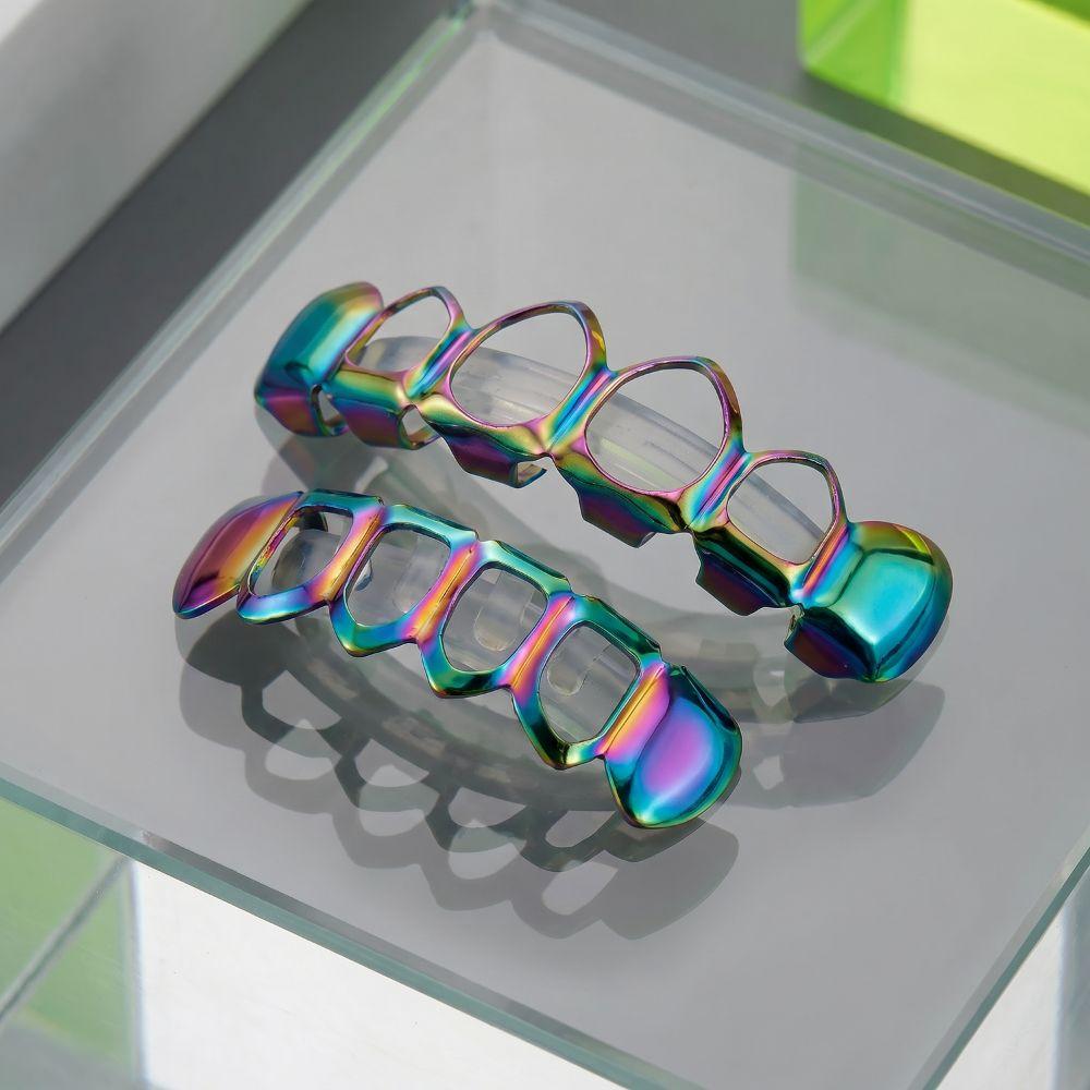 2Pcs/Set Glossy Charm Teeth Grillz Classic Hollow Teeth Grillz Braces Stage Props