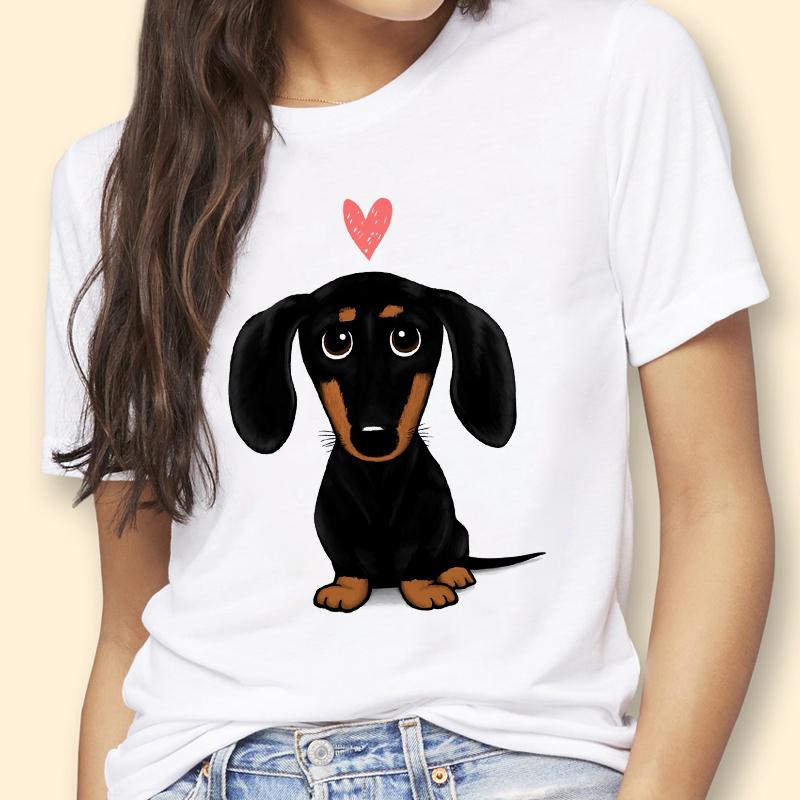Cute Dachshund Printed T Shirt Women Summer Clothes Tops Female White T-Shirt Femme Clever Dog Lover Tshirts Casual Tees