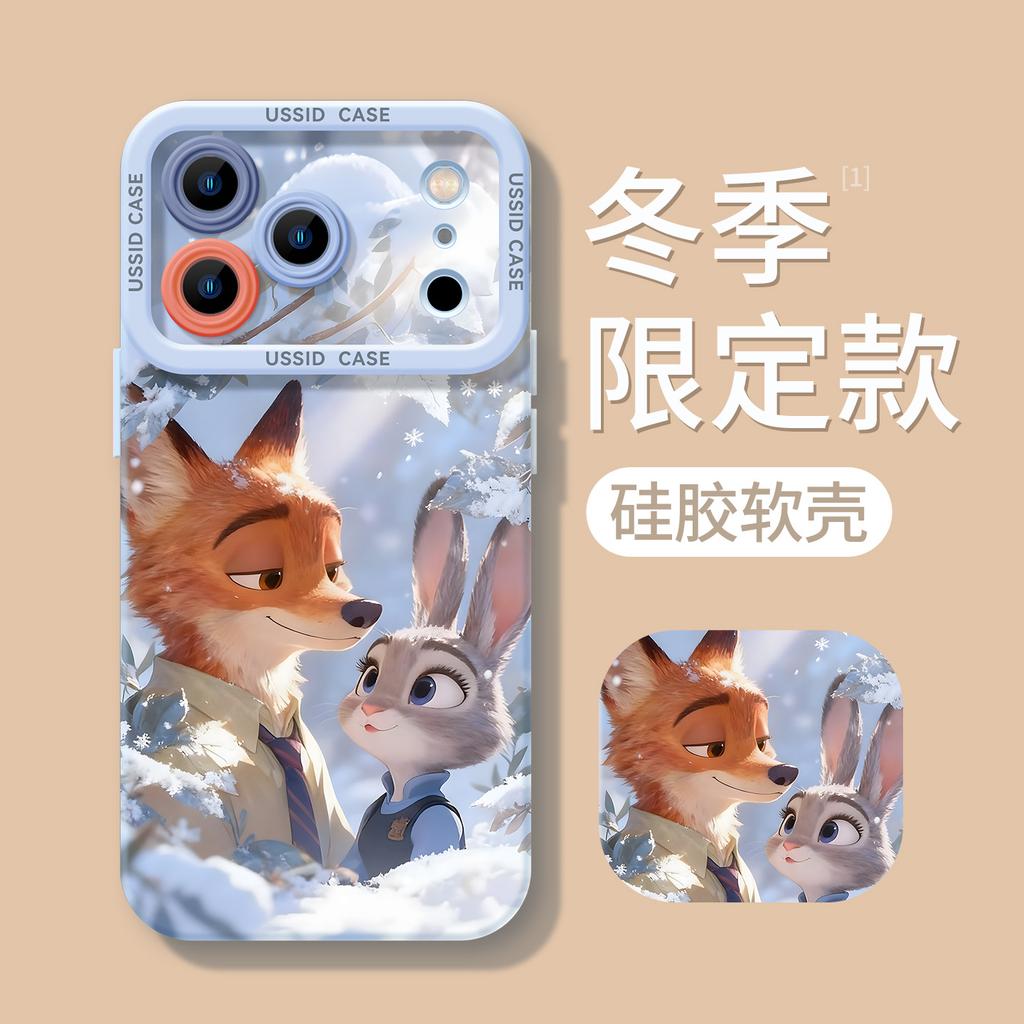 Зимний Лис Кролик Применяет Яблоко 17 Силиконовый Мягкий 16promax Пара 15 Zootopia 14 Чехол для Мобильного Телефона