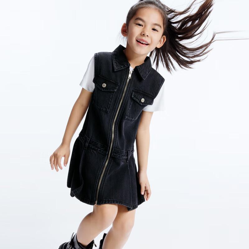 little MO&Co. Girls' Tencel Denim Sleeveless A-Line Zipper Dress