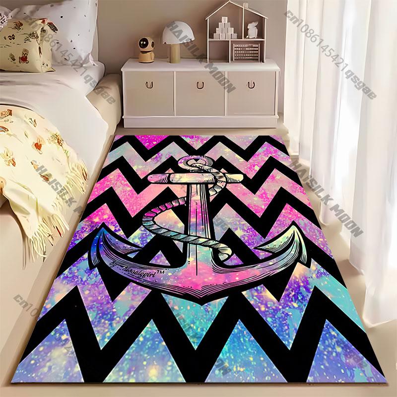 Anchor chevron pattern vibrant colors carpet Yoga living room room decor children's crawling mat doormat area rug