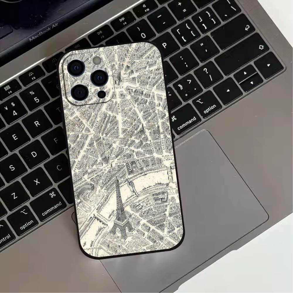 Famous City Sketch City Map Phone Case For iPhone 17,16,15,14,13,12,11 Plus,Pro Max,XS,Soft Silicone Black Cover