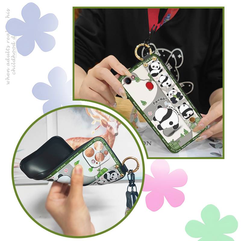 Silicone Soft case Phone Case For OPPO F7 Protective Kickstand Shockproof Phone Holder Panda Cartoon Ring Back Cover