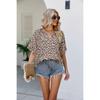 Плюс Размер Женский Летний Новый Леопардовый Принт Короткий Рукав V-образный Вырез Свободный Повседневный Расклешенный Рукав Топ