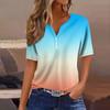 Women's Fashion Casual Vintage Gradient V-Neck Short Sleeve Decorative Button T-Shirt Top