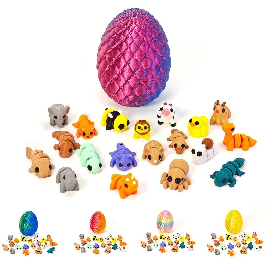 20PC 3D Printed Animal Figurines Set With 4.9 Inches Dragon Egg Articulated Flexible And Exquisitely