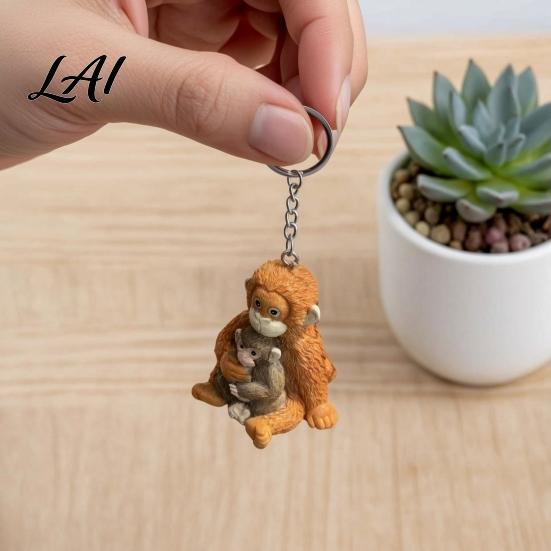 Unique Monkey Keychain Decoration 3D Punch Keychain Protect The Hanging Ornament Small Lover Gift Cute Resin And Orangutan Keyring for Backpack