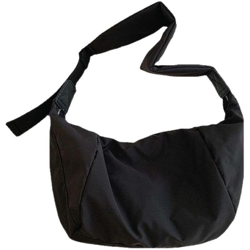 Корейская холщовая сумка кроссбоди с широким ремнем для женщин - Нишевый дизайн, плиссированная сумка-пельмень на плечо