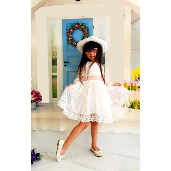 Princess Girl White Dress with Hat and Lace