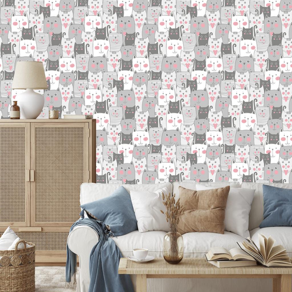 Cats and hearts wallpaper for living room and bedroom 50x1000