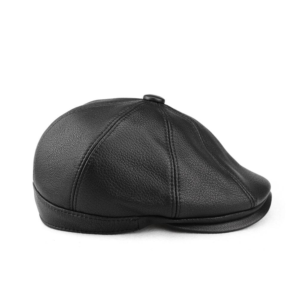 Men's Genuine Leather Retro Octagonal Beret – Autumn/Winter Cowhide Hat