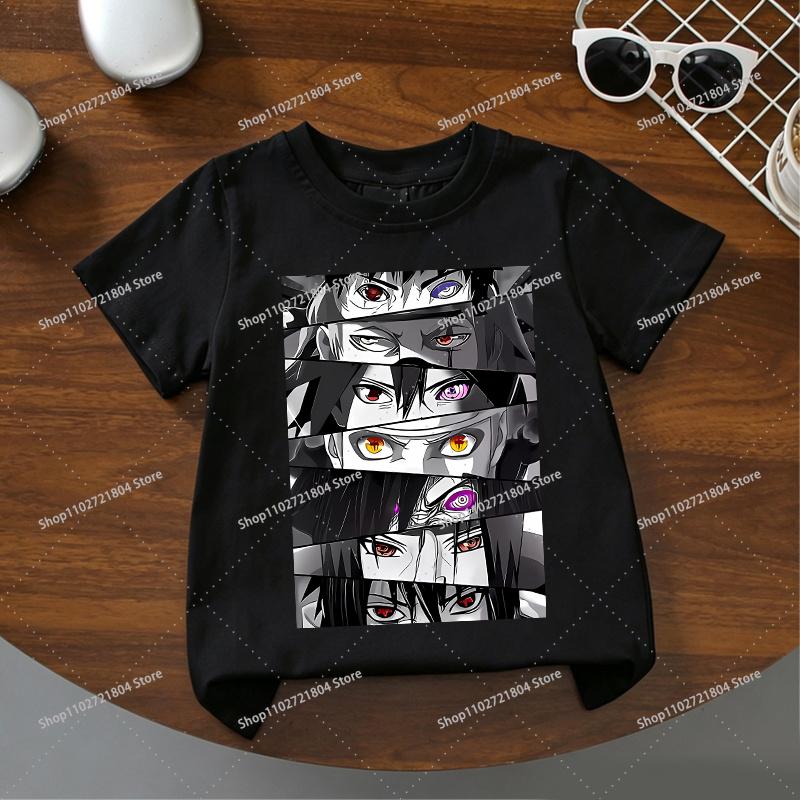 NARUTO Kawiai Black Tshirts for Boys Girls Anime Cartoon Printed Shortsleeved Top Children Summer Fashion Cute Tshirt Gifts