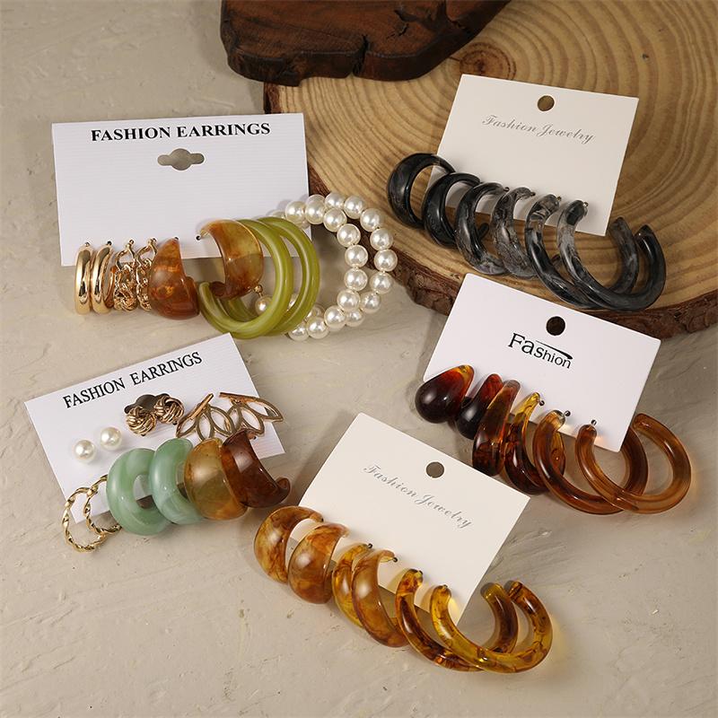Fashion Colorful Resin Earrings Set  Pearl Hoop Candy Color 2021 New Style for Women Flower Heart Butterfly Cross Earrings