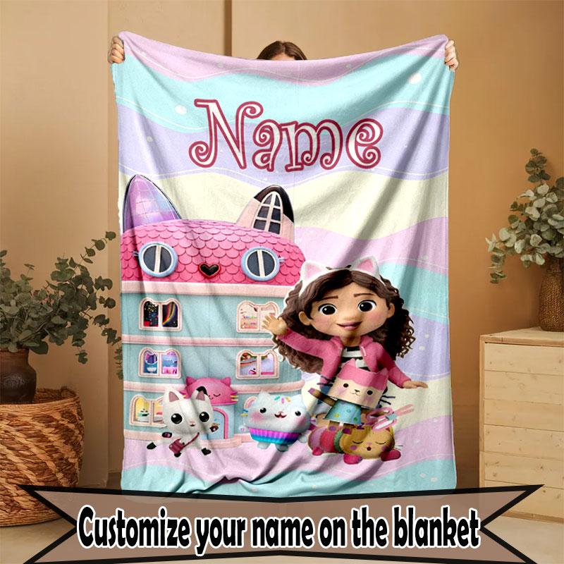 Personalisierte Decke mit Gabby's Puppenhaus-Druck und individuellem Namen, Heimdekoration, Schlafzimmer, Sofa, Camping, Couch, Geschenke für Geburtstag Weihnachten