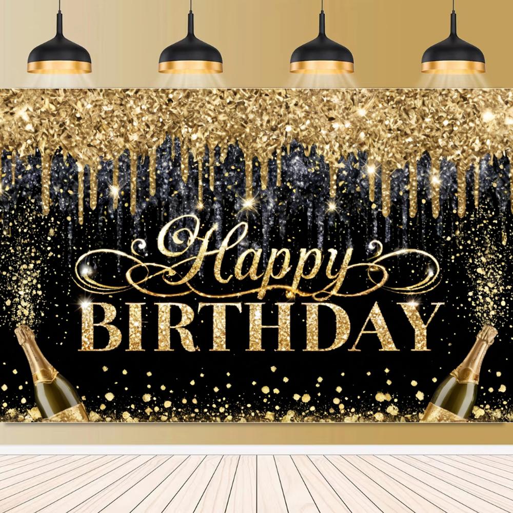 Шампанское Синий Золотой Тема С Днем Рождения Фон Блестящий Шар Мужчины Женщины День Рождения Украшения Домашний Фон Фотографии