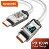 Кабель Toocki PD 100 Вт USB-C на USB-C, Цифровой дисплей, Цинковый сплав, Быстрая зарядка для iPhone 15 16 Huawei
