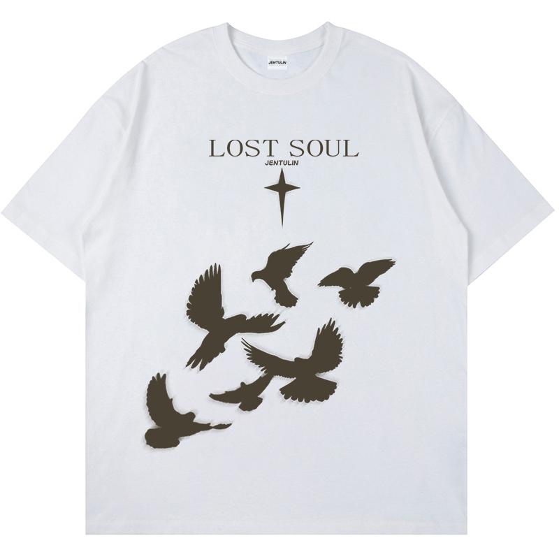 2024 Hip Hop Streetwear T Shirt Men Lost Soul Shadow Graphic TShirt Harajuku Cotton Loose Tshirt Short Sleeve Tops Tees Hipster