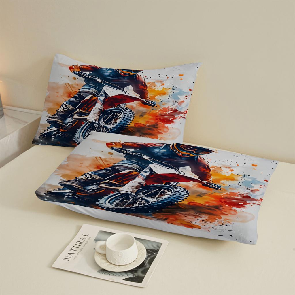 3pcs Fitted Sheet Set Motorcycle Racing 3D Printed Motocross Rider Bed Sheet With Pillowcases For Bedroom Decor
