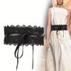 Soft Lace Waist Belt Wide PU Leather Belt Boho Style Obi Belt for Dresses