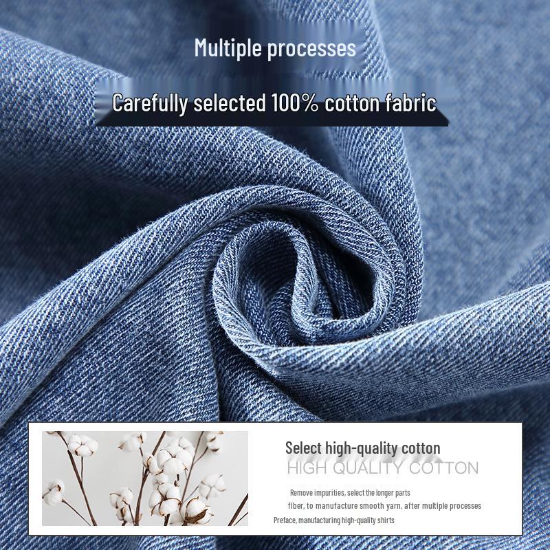 Осенняя мужская рубашка с длинным рукавом из светлого денима в стиле ретро с двойными карманами