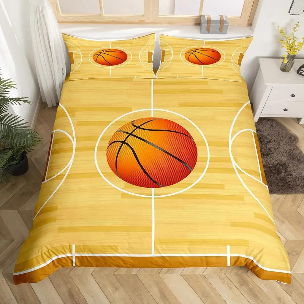 Basketball Bedding Set Kids Basketball Court Comforter Cover Set for Boys Men 3D Ball Pattern Sports Theme Duvet Cover Twin Size