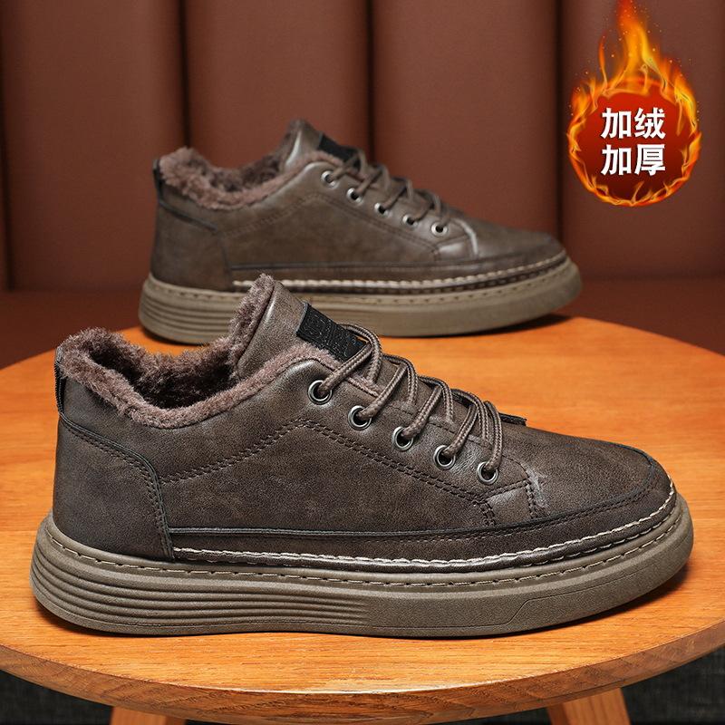 Зимняя мужская обувь, новые бархатные утолщенные туфли, мужская трендовая универсальная обувь для шеф-повара, теплая хлопковая обувь, кожаная обувь, повседневная обувь для серфинга
