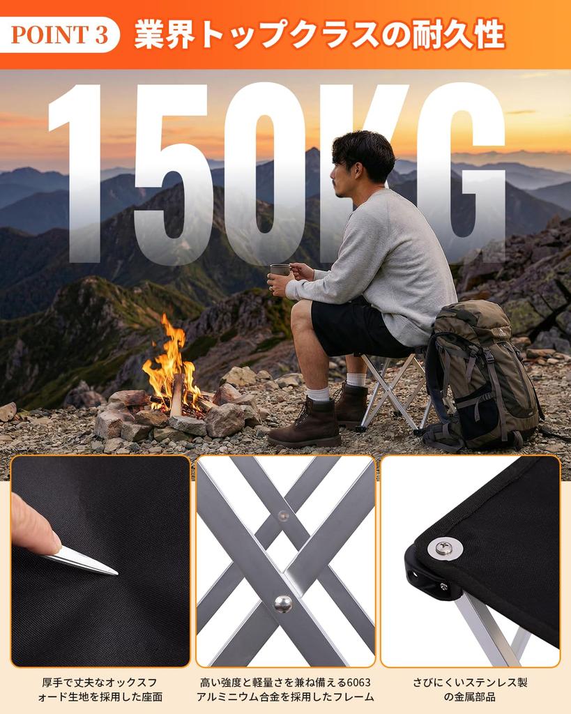 Складной алюминиевый стул KingCamp 6063 150 кг Ультралегкий 590 г Для кемпинга на открытом воздухе