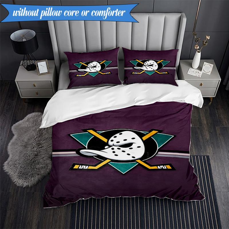 3PCS Anaheim Ducks Hockey Team Bedding Set 2D Printing (Includes 1 Duvet Cover + 2 Pillowcases Coreless), Bedroom decor,Fan gift